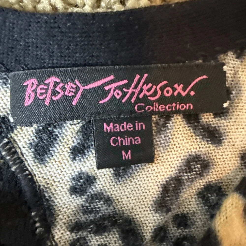 Betsey Johnson Medium Brown Black Leopard Print Sweater Tunic Lace Back Y2K 90s